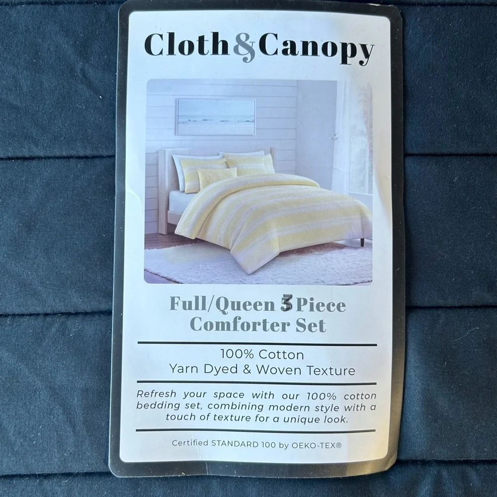 CLOTH & CANOPY Yellow White Stripe Queen Comforter Set 3pc #0911245
